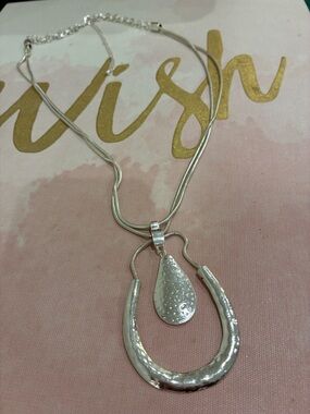 Silver Teardrop & Horseshoe Pendant Necklace - Women Jewelry